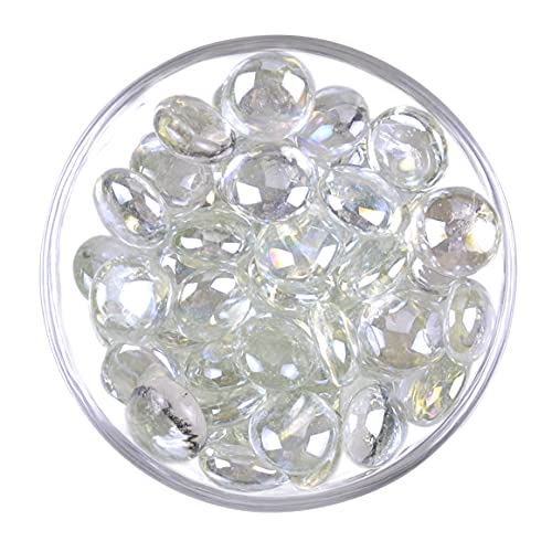KINGOU Flat Glass Gems/Marbles/Stones/Beads for Vase Filler, Table Scatter, Games - 1 Lbs (17-19mm, Approx. 3/4\") (Clear, Standard)