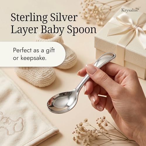 Image of Beaded 925 Sterling Silver Baby Feeding Spoon | food grade, engravable, gift boxed, baby shower, christening