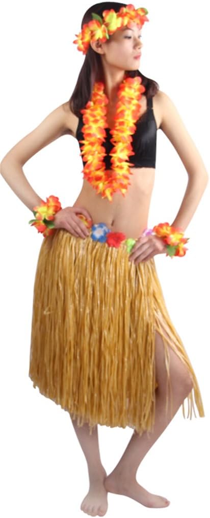 Hawaiian Luau Grass Hula Skirt Set 5pcs, Elastic Kuwait Ubuy