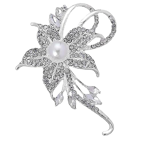 Image of Crystal Pearl Flower Brooches Pins Fashion Beautiful Created Rhinestone Floral Brooch Good Idea for Party Dance Wedding Banquet for Elegant Women Girl