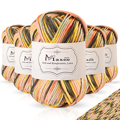 Maxee Handstrickgarn, 50 g Häkelgarn, Bunt Farbverlauf Acrylgarn zum Stricken, Weicher Wolle zum Häkeln, Mehrfarbiges Garn zum Stricken Häkeln und Basteln