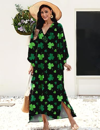 Image of MAKABO Kaftan Dresses for Women, V Neck Moo Moos Colorful Print Cover Ups Caftan Beach Dresses for Swimwear