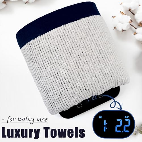 Cleanbear Fluffy Bath Towels For Bathroom, Shower Towel Set Of 2, Jacquard Weaved Soft Cotton Towels Navy-Blue thumb #3