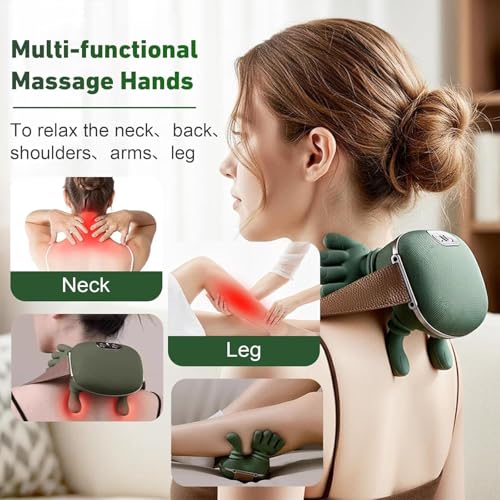 Image of Bionic Heated Massager for Neck & Back, Wireless Portable Shiatsu Massager with Heat, 4D Deep Tissue Kneading, Simulated Human Hand Design for Pain Relief & Muscle Relaxation