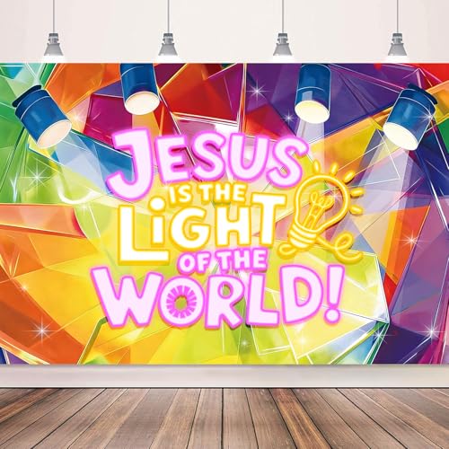 VBS 2026 Decorations Backdrop Banner 5X3Ft Jesus is The Light of The World Christian Backdrop Religious Bible Verse Background Photo Booth Props for Church Sunday School Birthday Party Baptism Decor