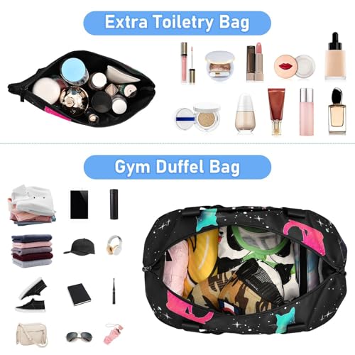 ALAZA Sports Duffel Bags with Toiletry Bag Set,Dreamy Cat Pattern Travel Duffel Bags Multi Pockets Weekend Bag4