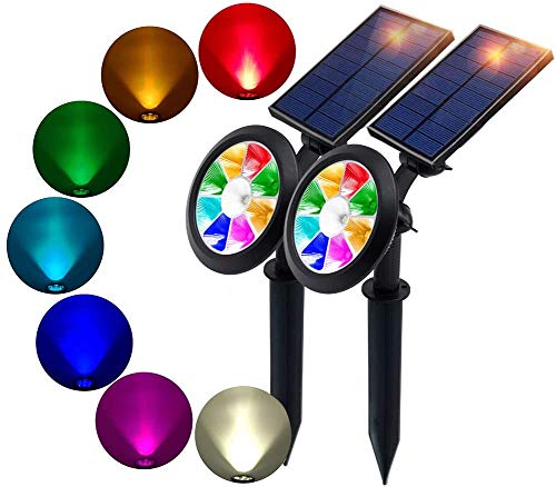 Solar Spot Lights Outdoor, Upgraded 9 LED RGB Adjustable Solar Floor Ground Landscape Spotlights Waterproof Solar Wall Lights with Auto On Off for Yard Patio Garden Pathway Color Changing (2 Packs)