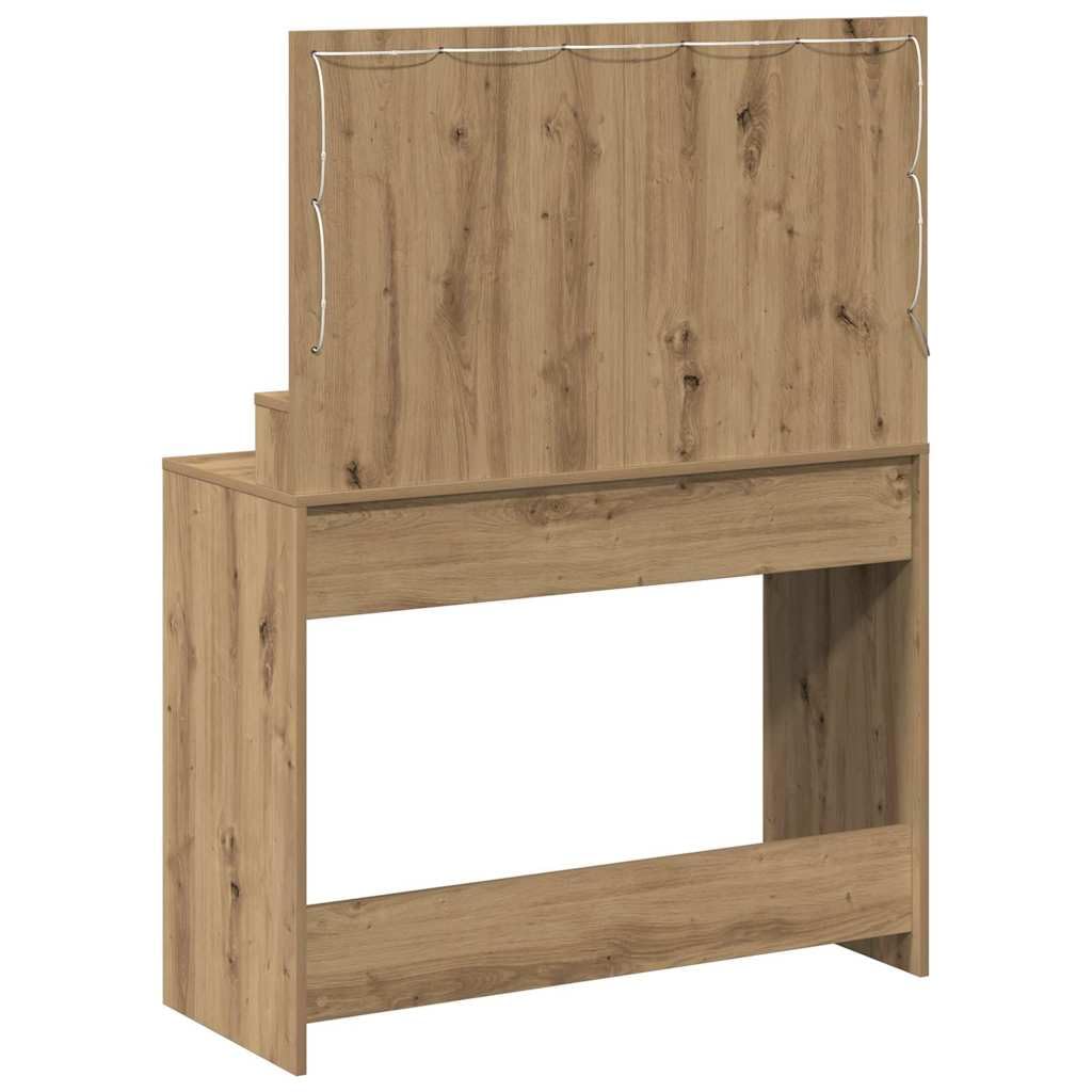 Toaletka Artisan dąb 100 x 41 x 135 cm, materiał drewnopochodny, z oświetleniem lustra LED, miejsce do przechowywania USB, do sypialni, kosmetyków i pielęgnacji