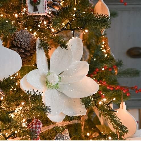 Miniatura 6 de Factory Direct Craft Tallo de magnolia artificial con purpurina blanca para decoración del hogar y festividades