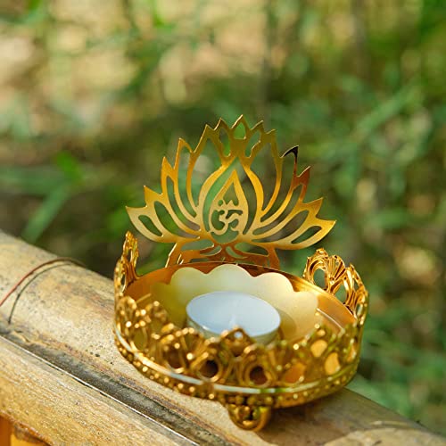 Allace Shadow Lotus Candle Holder With Tea Light Candle Set, Gold Cast Votive Holders For Buddha/Zen/Yoga/Meditation, Table Decorations, Home Decor, Wedding Centerpieces, Garden Tub #TOP1