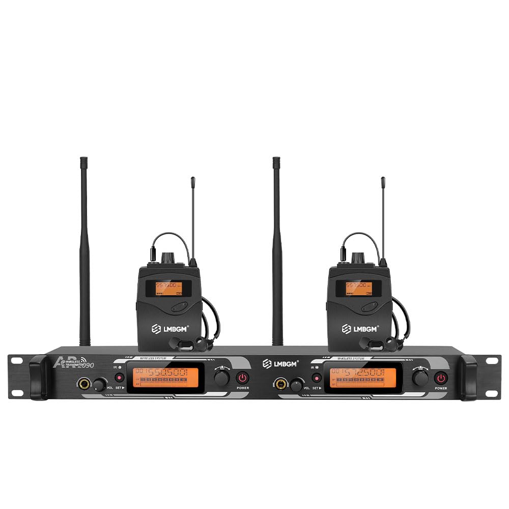 AR2090 Mono UHF Dual Channel Wireless In-Ear Monitoring System Ideal für Aufnahmestudios, Kirchen und Bandaufführungen (2 Kanäle, 2 Bodypack)