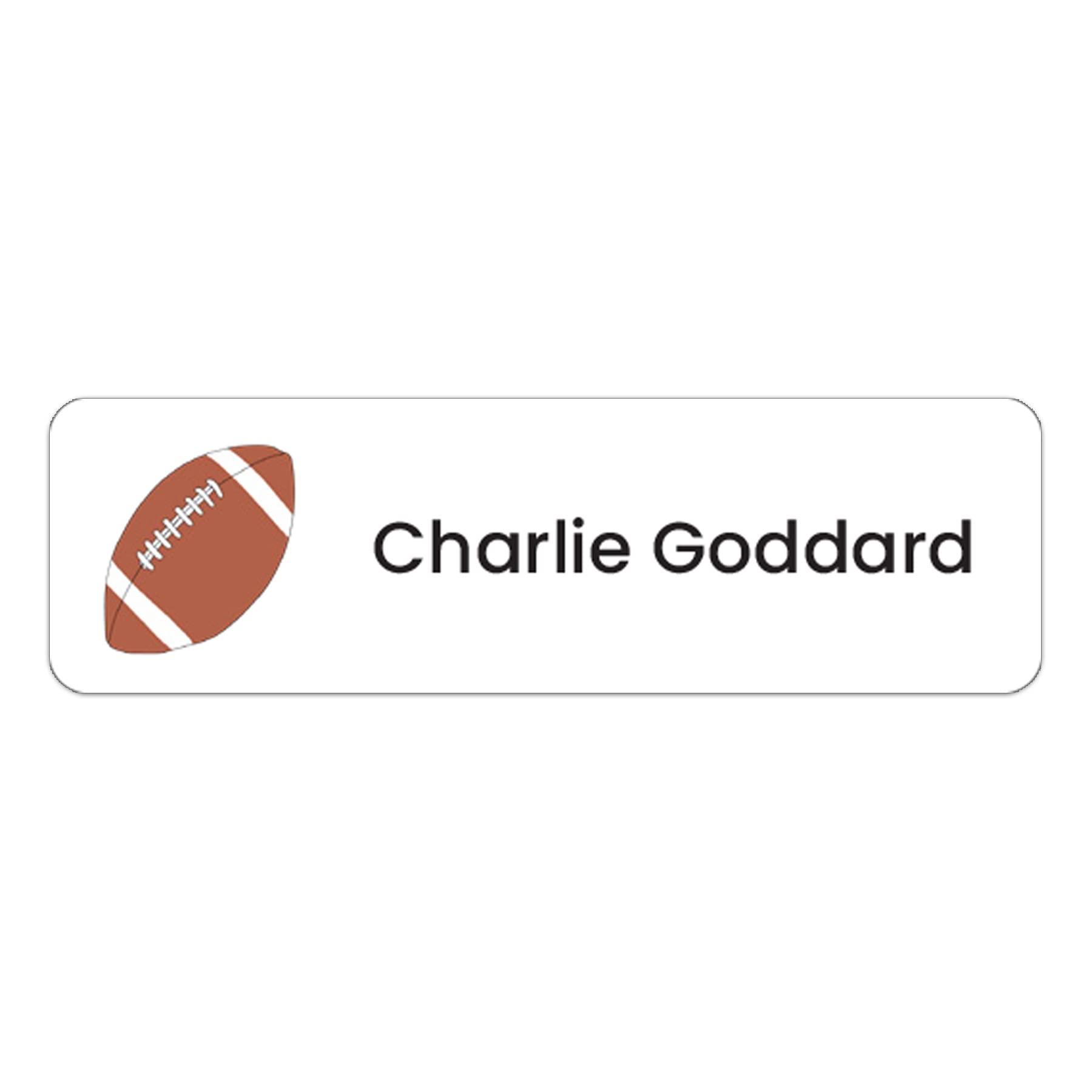 64 x No Iron Personalised Stick On Waterproof Washable Name Labels Great for Clothes, School Uniform, Equipment, Shoes. School, Nursery, Day Care, Hospital - Rugby Ball
