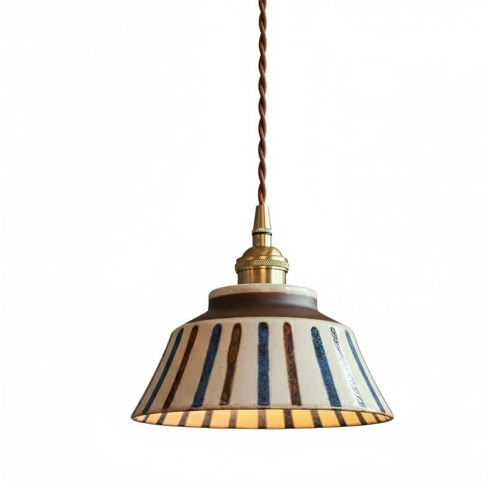 LUOYAOB Ceramic Pendant Light Hand Painted Striped Shade Brass Hanging Lamp