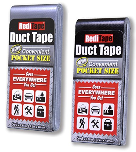 Image of Travel Size Pocket Duct Tape Sticking Tape 2-Pack | 1.88 inches x 5 Yards Flat Pack (Silver & Black)