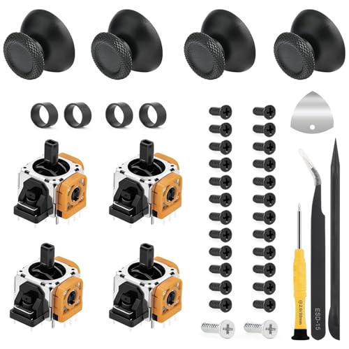 RXKFIGX 4 Stück Hall Effect Sticks PS5 Kompatibel mit Play Station 5 Kontroller, Controller Hall Effect Sticks, Analog Sensor Joystick, ps5 controller reparaturset mit 4 Daumenkappe Thumbstick
