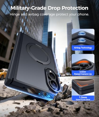 Image of FNTCASE for Samsung Galaxy Z Fold 8 Case with 360 Spin Magnetic Stand Black | Compatible for Magsafe,Full Hinge Protection,Screen Protector,Translucent Matte Grade Shockproof Protective Cover