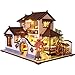 CUTEBEE Puppenhaus Miniatur mit Möbeln, Idee DIY hölzernes Puppenhaus-Kit sowie staubdicht und Musik-Bewegung, Maßstab 1:24 Kreativraum