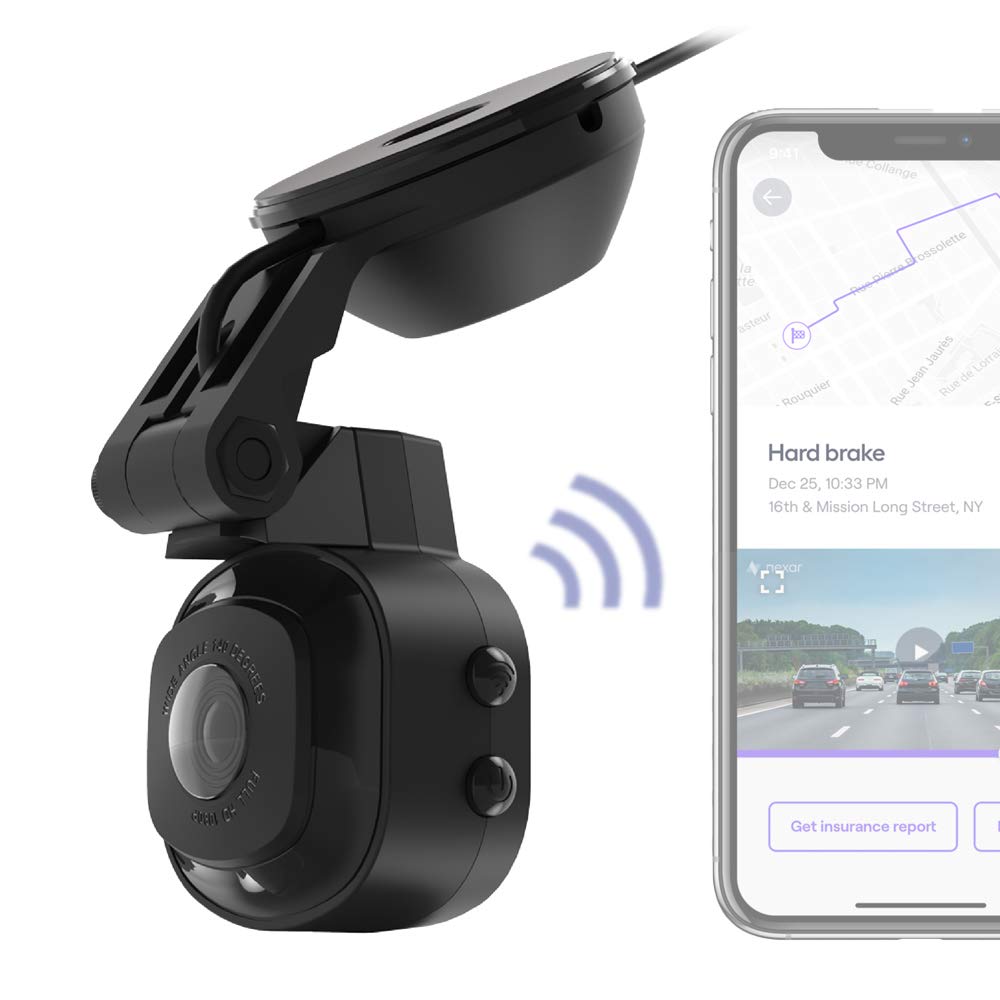 Scosche NEXC1 Full HD 1080P Smart Phone Enabled Dash Cam Powered by Nexar with 32GB Micro-SD Memory Card - WiFi & Bluetooth - Car Security Camera System with StickGrip Suction Cup for Secure Mounting
