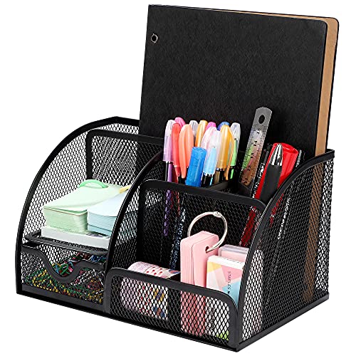 Schreibtisch Organizer Multifunktionale Metall Stiftehalter mit Schiebeschublade 6 Fächer Tisch Büro Aufbewahrungsbox für Office, Schule und Haushalt Schwarz Cover