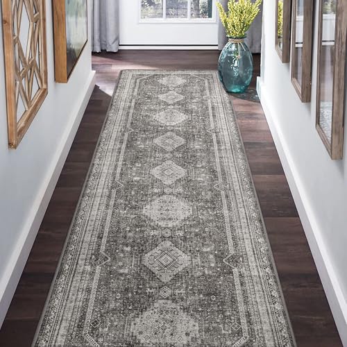 GENIMO 2x7 Non Slip Hallway Runner Rug, Machine Washable, Thin & Low Pile Lightweight for Kitchen, Laundry, Entryway, Bedroom & Living Room, Gray