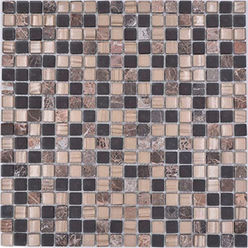 Carreaux de mosaïque en verre naturel - Mélange de pierres marron mat
