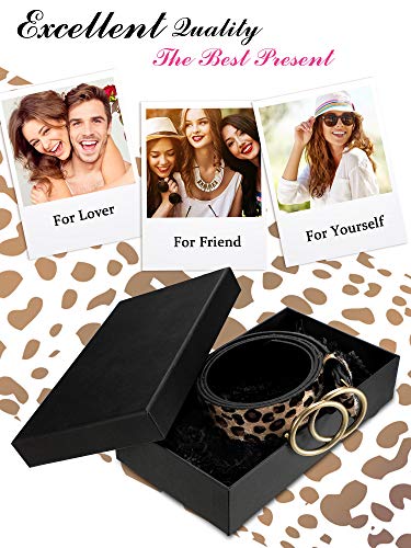 3 Pieces Women Leather Belt For Jeans Dress Waist Belts With Double Ring Buckle (Black, Brown And Leopard Print, L: Suit For Waist 33"-37") #TOP6