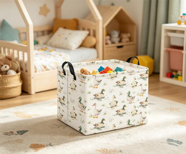 Image of Rectangular Baby Kids Storage Basket for Home Kitchen Girls Cute Toy Storage Bin Organizer Shelf Book Room Decor(Duck)