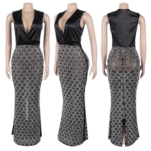 Image of PORRCEY Women's Sexy Elegant Rhinestone Bodycon Dress Hot Drilling Clubwear