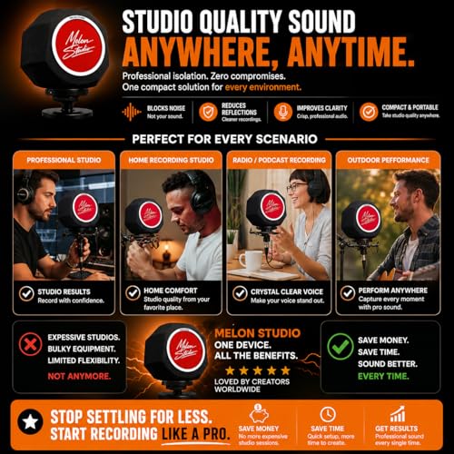 Image of Melon Audio Studio Microphone Foam Screen Pop Filter,Soundproof Room Noise,Recording Wind Screen,Fits All Microphones,Record Professional Vocals Anywhere