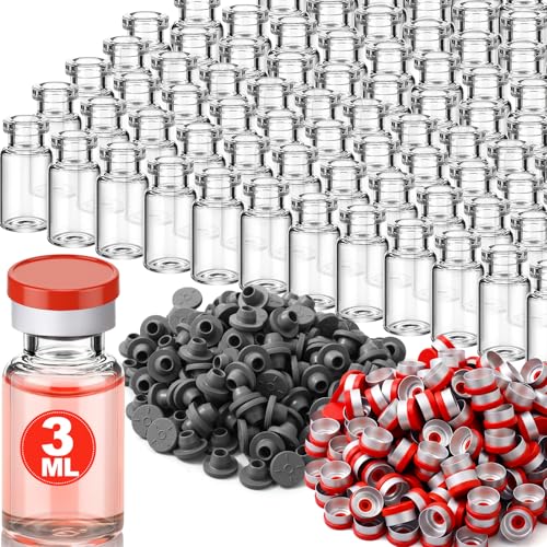 200 Pack 3ml Glass Vial Clear Empty Vials for Injection, Red