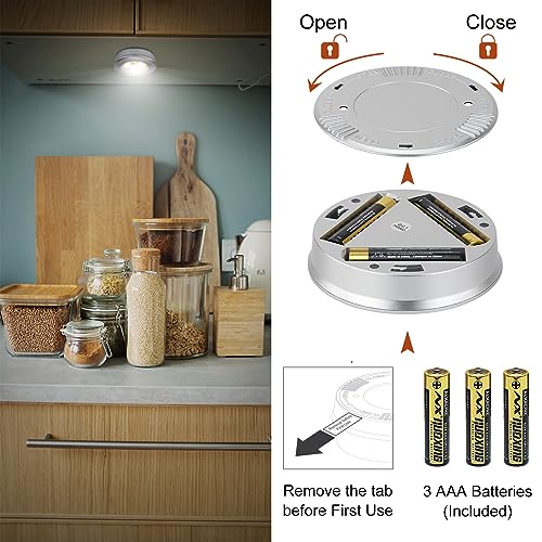 Image of LUXSWAY LED Puck Light, Ultra-Thin Touch Light, Battery Operated Tap Lights, Stick on Lights, Under Cabinet Lighting, Ideal for Kitchen Closets and Garage (Included 9 AAA Batteries, 3-Pack, White)