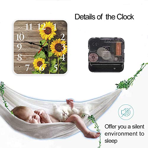 Britimes Wall Clock, Square Silent Non Ticking Clock 12 Inch, Decor For Bathroom, Bedroom, Kitchen, Office Or School Sunflowers Wooden #TOP3