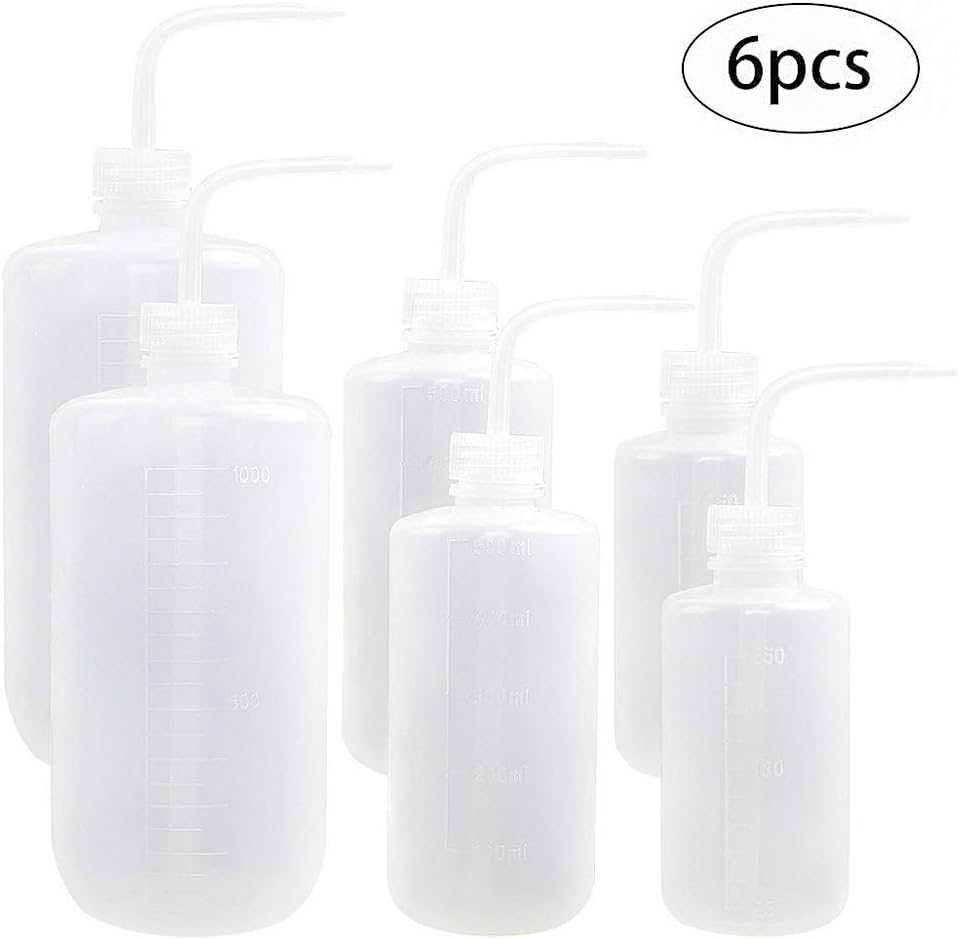 SUPERLELE 6pcs LDPE Safety Wash Bottle, 250ml 500ml 1000ml Plastic Squeeze Tattoo Bottle Medical Squirt Wash Bottle