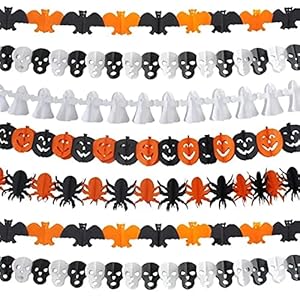 Partysanthe Halloween Decor / Paper Chain Garland Decorations/Halloween Pumpkin Props Paper Garland/Halloween Props Party supplies Hanging Pumpkin faces Black ,Orange and White any one pcs 12ft size