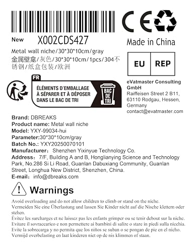 DBREAKS Wall Recess Shower Stainless Steel, 30 x 30 x 10 cm Shower Ench, Grey Shower Niche Embedded Storage, Wall Niche Storage for Bathroom, Wall Recess Single Shelf Storage, Shower Shelf Rimless - Image 8