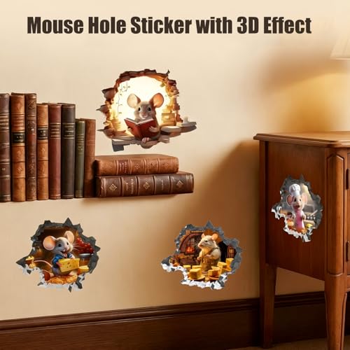 Set de 6 adhesivos 3D de ratones para pared miniatura 5