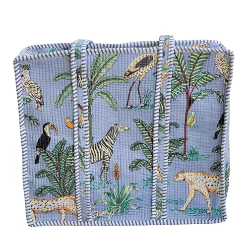 Image of 100% Cotton Jungle Print Shoulder Bag Tote Bag Women Reversible Shopping Bag and Grocery Bags Stylish Travel Bag Gift for Her