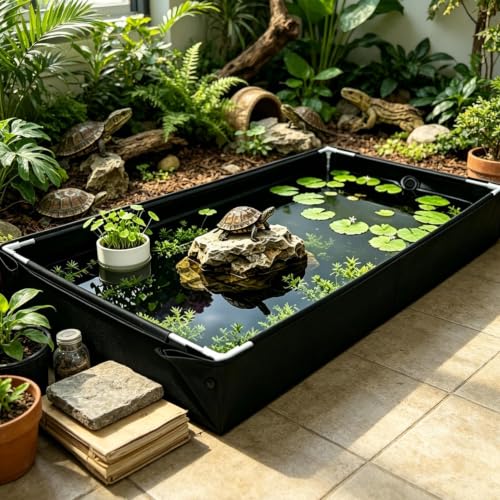 Hábitat de reptiles para tortugas plegable y portátil con base estanca contra fugas 3