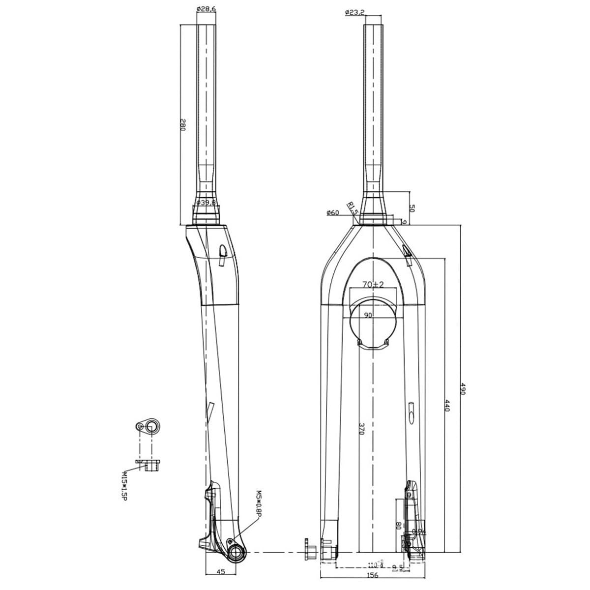 Fourche VTT Rigide Carbone T800 – 26/27,5/29 Pouces, 1-1/8'', Axe Traversant 15x100mm, Frein à Disque, Noir
