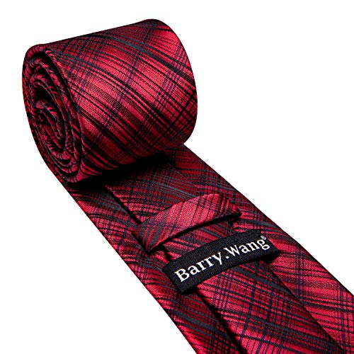 Image of Barry.Wang Tie Sets for Men Silk Stripe Necktie Woven Checkered Handkerchief Cufflinks Formal Business Wedding