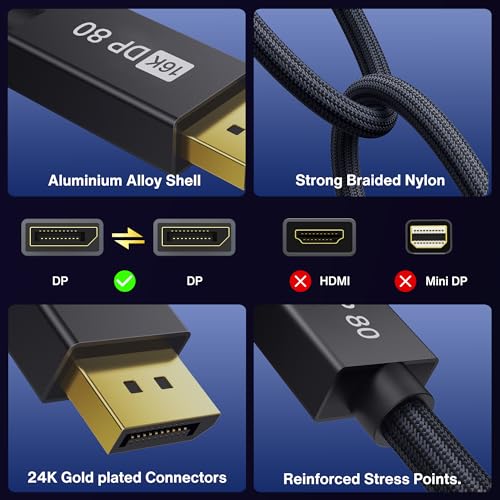 Image of IVANKY 80Gbps DisplayPort Cable 2.1, DP Cable 16K Display Port Cord Compatible FreeSync Gaming Monitor 5090 7900XTX, 10FT
