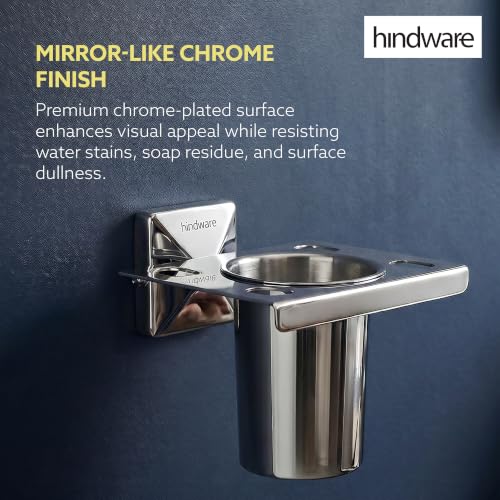 Image of Hindware Stelo Tooth Brush Holder for Bathroom | Superior Stainless Steel | Mirror Like Chrome Finish | Corrosion Resistant Toothbrush Holder | Dimension (mm): 125 * 112 * 99 | 1-Year Warranty