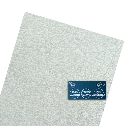HILOPITA Cuero natural para manualidades | Retales de piel de vaca auténtica en hojas | Cuero flexible para marroquinería, pulseras, patchwork y proyectos DIY (BLANCO, 20X25)