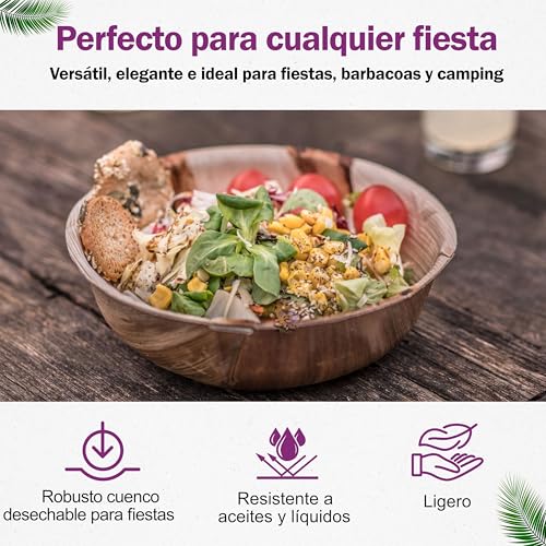 Platos y cuencos de hoja de palma Waipur orgánicos para evitar el plástico en comidas familiares 5