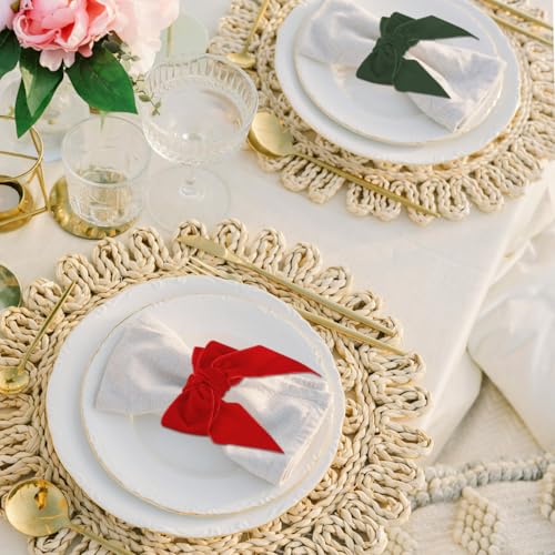 PATIKIL Napkin Rings Bow, 12 Pcs Velvet Napkin Holder Ring Dining Table Centerpieces Decor for Holiday Serviette Dinner Wedding Table Setting Home Party Tableware Decorations, Green - Cosy Home Interiors PATIKIL Napkin Rings Bow, 12 Pcs Velvet Napkin Holder Ring Dining Table Centerpieces Decor for Holiday Serviette Dinner Wedding Table Setting Home Party Tableware Decorations, Green - Image 4