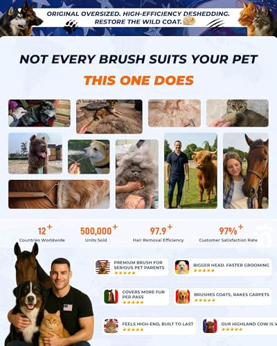 Image of Over-Sized 2-Sided Dog Brush For Shedding Undercoat Rake for Dogs & Cats & Horses, Remove Mats, Dematting Comb,Gentle Grooming Brush for German Shepherds Medium to Long-Haired Pets(African Padauk)