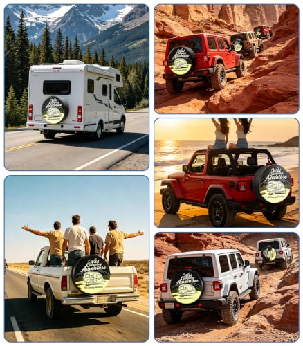 Image of RV Spare Tire Cover Wild Camper Adventure 17in Waterproof Universal Fit