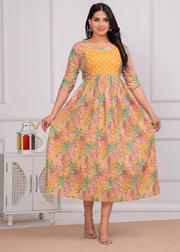 Image of Women's Feeding Kurta Cotton | Floral Anarkali Pregnancy Kurta with Nursing Zipper | Pre & Post Partum | Maternity Dresses | Mom to Be Gift
