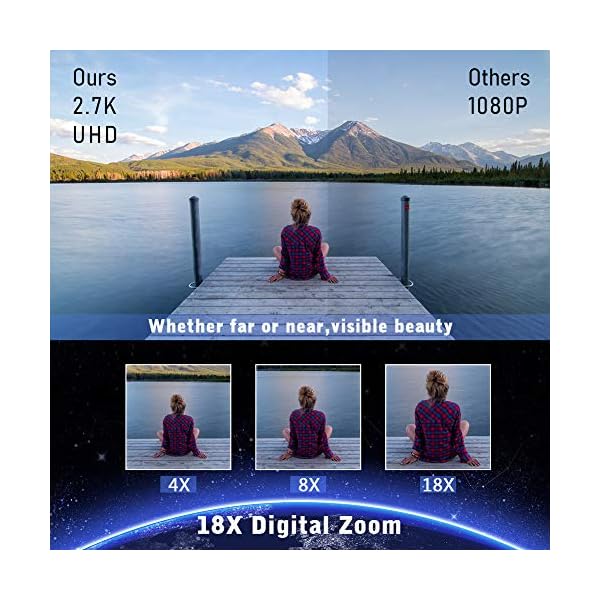 Videokamera 2.7K Camcorder mit Mikrofon 30MP Vlogging Kamera mit drehbarem 3.0 ”Touchscreen Zeitraffer Camcorder und… – Bild 3