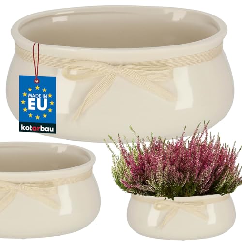 KOTARBAU® Blumenübertopf Keramik glasiert Beige 23 x 14 cm H: 10cm Blumentopf Übertöpfe für Zimmerpflanzen Pflanztopf Keramik für Wohnzimmer Blumenübertöpfe für innen Plant Pot Pflanzkübel Pflanztöpfe